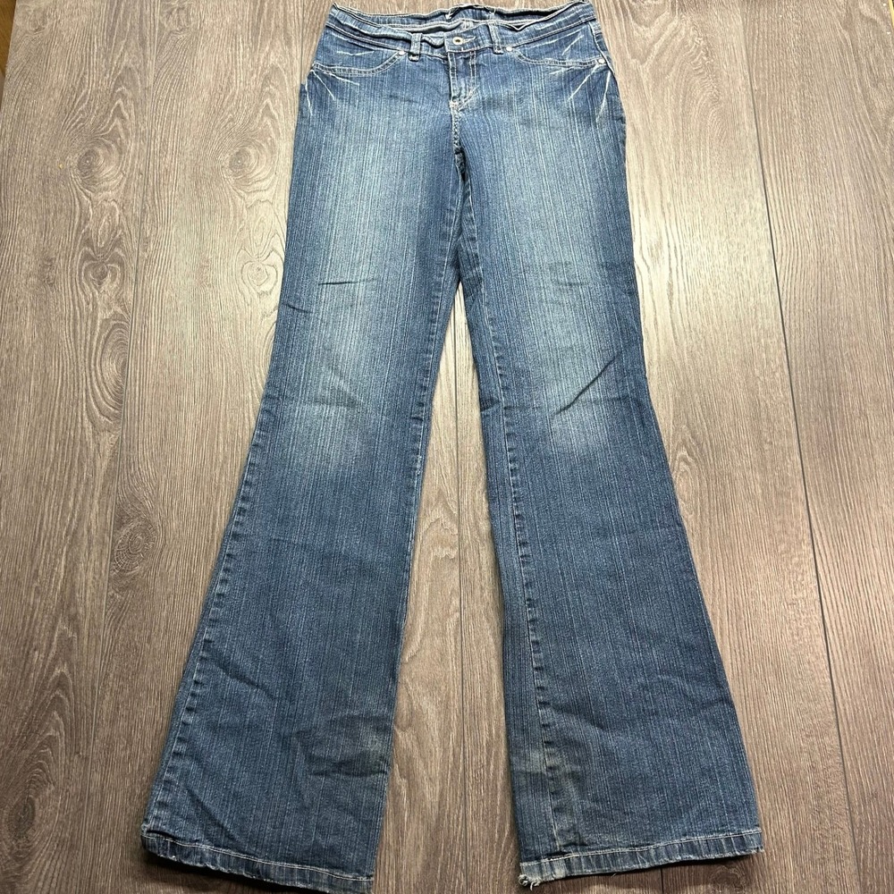 Big Seven Y2K Flare Jeans 26 x 32 Medium Wash Distressed Low Rise Made in Brazil